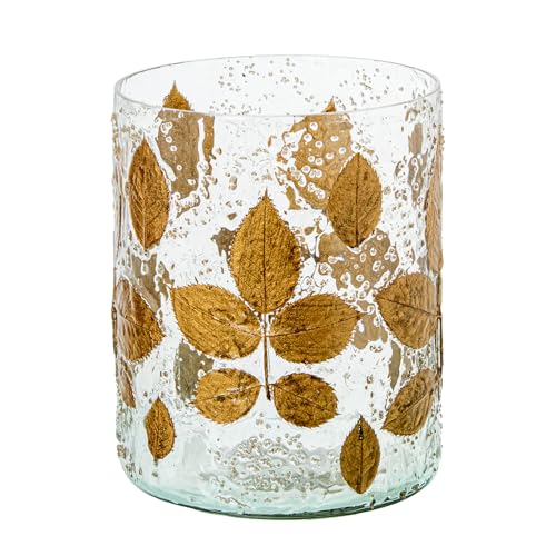 PORTAVELAS CRISTAL C/HOJAS DORADAS_°12X15CM von AlexandreHouse