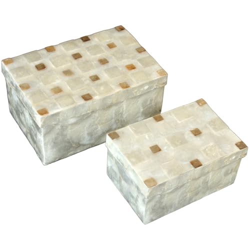 SET 2 CAJAS RECT. NÁCAR NATURAL C/CUADRADOS TOSTADOS_21,5X14X10+15X10X7,5CM SET 2 CAJAS RECT. NÁCAR NATURAL C/CUADRADOS TOSTADOS_21,5X14X10+15X10X7,5CM von AlexandreHouse