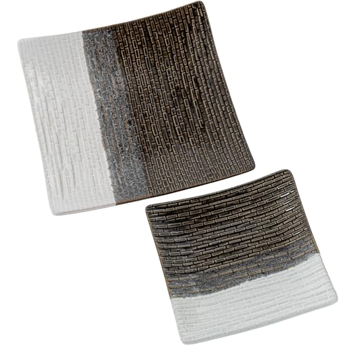 SET 2 CENTROS 22383 CUADRADOSCERÁMICA MOSAICO GRIS/BLANCO_28X28X5+22X22X4CM von AlexandreHouse