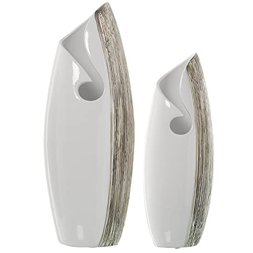 SET 2 JARRONES CERÁMICA BLANCO/PLATEADO 19X15X50+15X12X40CM von AlexandreHouse