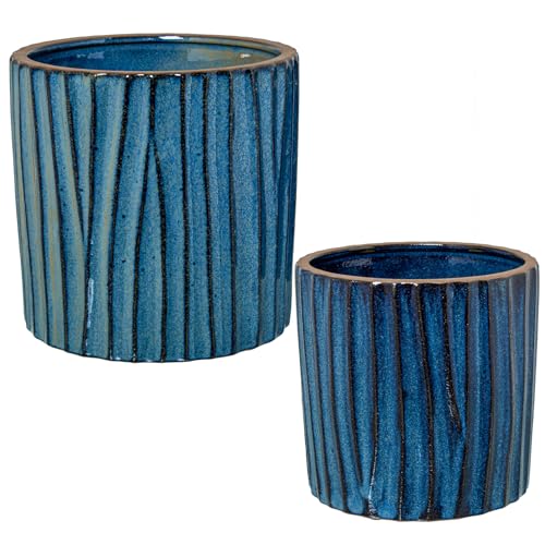 SET 2 MACETEROS CERÁMICA AZULLACADO C/RAYAS_°18X18+°15X15CM SET 2 MACETEROS CERÁMICA AZULLACADO C/RAYAS_°18X18+°15X15CM von AlexandreHouse