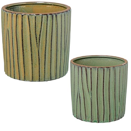 SET 2 MACETEROS CERÁMICA VERDELACADO C/RAYAS_°18X18+°15X15CM SET 2 MACETEROS CERÁMICA VERDELACADO C/RAYAS_°18X18+°15X15CM von AlexandreHouse
