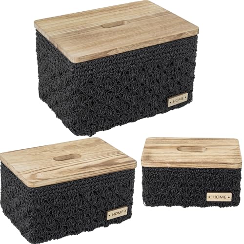 SET 3 CAJAS ALMACENAMIENTO TELA NEGRA C/TAPA MADERA_35X26X21+31X21X16+25X15X12CM von AlexandreHouse