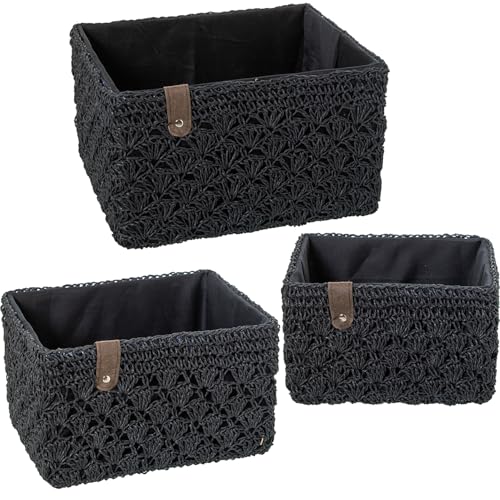 SET 3 CESTAS ALMACENAMIENTO TELA NEGRA_31X25X19+28X21X17+23X17X15CM von AlexandreHouse