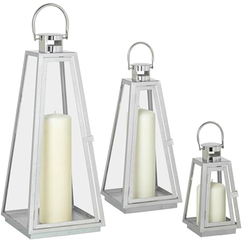 SET 3 FAROLES PORTAVELAS METALCROMADO_12X12X25+17X17X39+18X18X53CM von AlexandreHouse