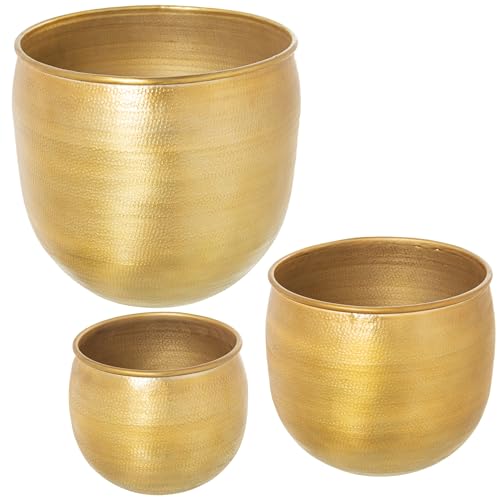 SET 3 MACETEROS ALUMINIO TALLADO DORADO_°23X18+°29X25+°35X33CM von AlexandreHouse