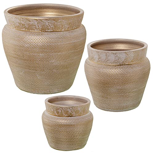 SET 3 MACETEROS CERÁMICA DORADO/BLANCO °35X33+°26X26+°20X20CM SET 3 MACETEROS CERÁMICA DORADO/BLANCO °35X33+°26X26+°20X20CM von AlexandreHouse