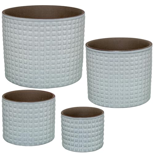 SET 4 MACETEROS CERÁMICA BLANCO DECO. CUADRADITOS_°22X18+°18X12+°14X12+°11X9CM von AlexandreHouse