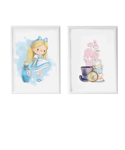 Set 2 cuadros infantiles formado por cuado Alicia con pocima azul y cuadro flores y objetos Alicia Set 2 cuadros infantiles formado por cuado Alicia con pocima azul y cuadro flores y objetos Alicia von AlexandreHouse