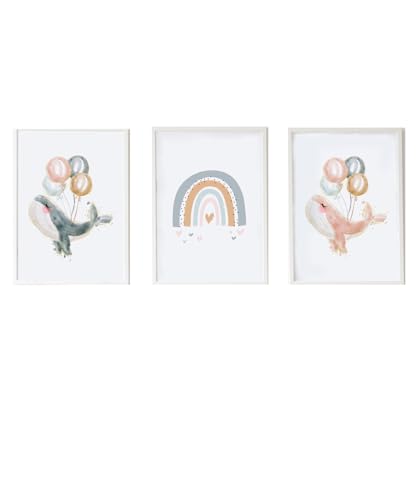 Set 3 cuadros infantiles formado por cuadro ballena gris con globos, cuadro ballena rosa con globos y cuadro arcoiris gris Set 3 cuadros infantiles formado por cuadro ballena gris con globos, cuadro ballena rosa con globos y cuadro arcoiris gris von AlexandreHouse