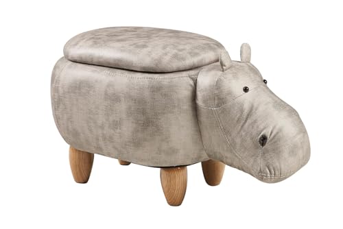 UPHOLSTERED POUF IN SYNTHETIC LEATHER AND WOOD WITH CONTAINER - WHITE HIPPO von AlexandreHouse