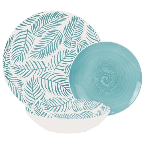 VAJILLA 18 PZS PORCELANA AZULHOJAS, PLATO LLANO:ø27CM_POSTRE:°19CM,HONDO:°20X4CM von Redesyn