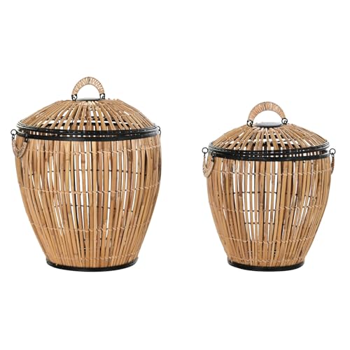 Wäschekorb, 2er-Set, Rattan, Metall, 48 x 48 x 55 cm, natur von AlexandreHouse