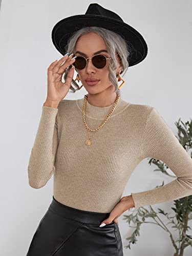 ZOMTOON Women's Sweater Mock Neck Ribbed Knit Sweater Sweater for Women (Color : Coffee Brown, Size : 3X-Large) von ZOMTOON