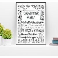 Badezimmer Regeln Als Lustiges Toiletten Poster, Mit Verschiedenen Handletterings Gestaltet von AlexeSohnDesign