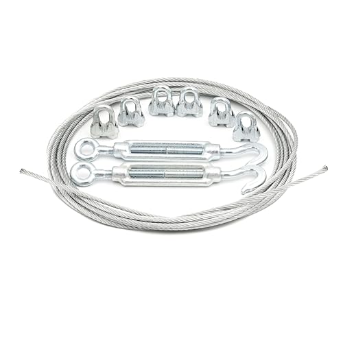 ALFA LOGISTIK Drahtseil 4mm Durchmesser 15m Länge - Stahlseil Set mit 6x Drahtseilklemmen und 2x Spannschloss - Rankhilfe Drahtseil Set von Alfa Logistik