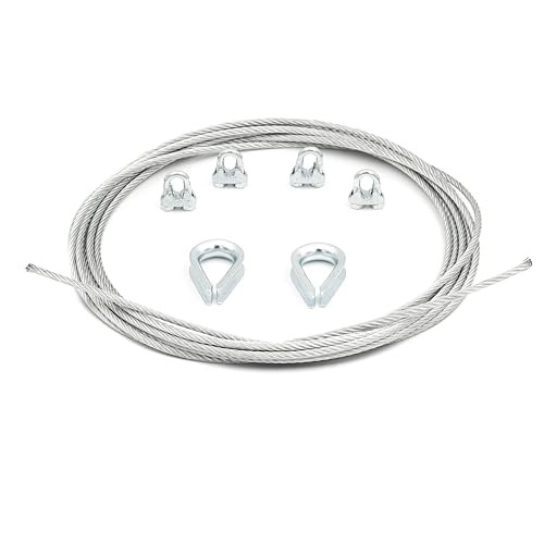 ALFA LOGISTIK Drahtseil 8mm Durchmesser 50m Länge - Stahlseil Set mit 4x Drahtseilklemmen und 2x Kauschen - Rankhilfe Drahtseil Set von Alfa Logistik