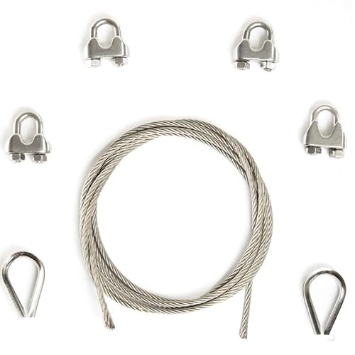 Alfa Logistik Drahtseil 4mm Edelstahl 30m Länge - Stahlseil Set mit 4x Drahtseilklemmen und 2x Kauschen - Edelstahlseil Set Alfa Logistik Drahtseil 4mm Edelstahl 30m Länge - Stahlseil Set mit 4x Drahtseilklemmen und 2x Kauschen - Edelstahlseil Set von Alfa Logistik