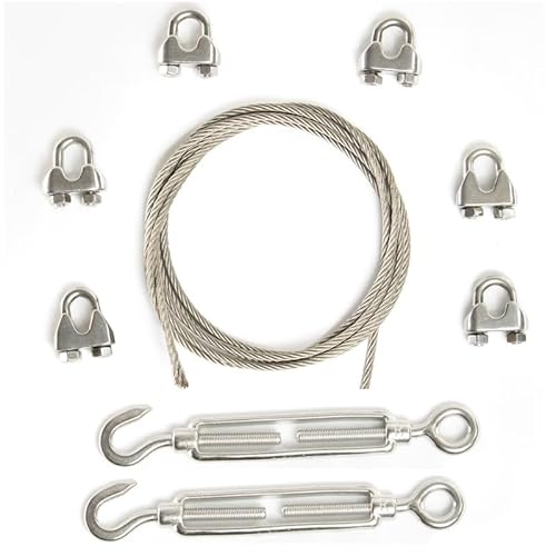 Alfa Logistik Drahtseil 8mm Edelstahl 20m Länge - Stahlseil Set mit 6x Seilklemmen und 2x Spannschlösser - Edelstahlseil Set - Drahtseil Edelstahl - Edelstahl Seil von Alfa Logistik