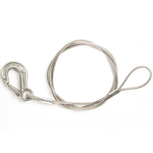 Alfa Logistik Drahtseil Edelstahl mit Haken und Schlaufe 6mm Dicke 1m Länge - Stahlseil Set - Edelstahlseil Set - Edelstahl Drahtseil - Edelstahl Seil - Robust und Vielseitig Öse von Alfa Logistik