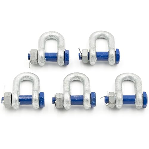 Schäkel 8,5t Tragfähigkeit 5 Stück Gerade mit Augbolzen mit Mutter und Splint - Geradschäkel Form DX - Schäkel Hochfest Stahl Feuerverzinkt - Hochfester Bügelschäkel - Lastschäkel - Hebeschäkel von Alfa Logistik