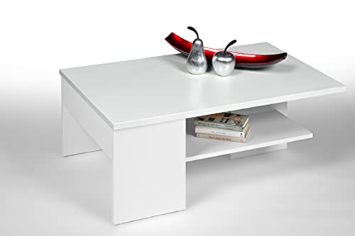 Alfa-Tische Billy Couchtisch weiß Dekor,extravagante Form,Schublade, Holzwerkstoff, Mittelgroß von Alfa-Tische