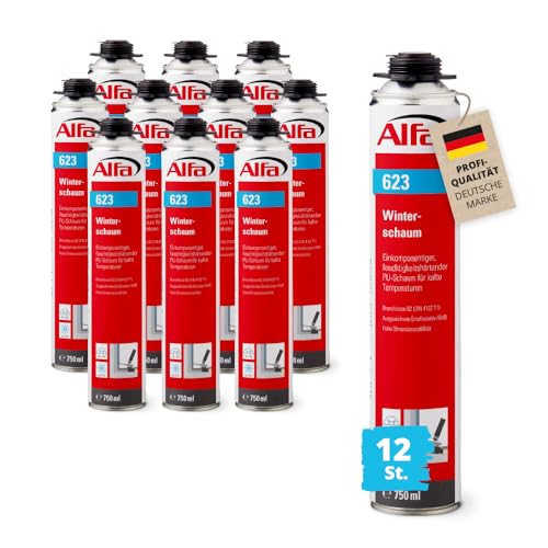 12x Alfa Winterschaum 750 ml Profi-Qualität Pistolenschaum PU Schaum Montageschaum Füll- & Dämmschaum für kalte Temperaturen (bis -8° verarbeitbar) von Alfa