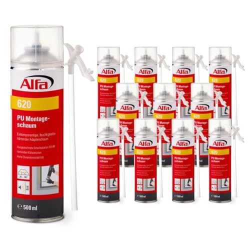 12x Alfa Einkomponentiger, feuchtigkeitshärtender Adapterschaum 500 ml Montageschaum von Alfa