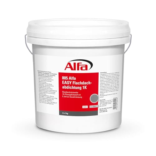 140kg Alfa Flachdachabdichtung Easy 1K Profi-Qualität im Eimer Flüssigdichtstoff Dach- & Garagenabdichtung Terrasse Carport für vertikale und horizontale Oberflächen von Alfa