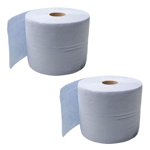 2x Alfa blaue saugstarke Papierrolle 500 Tücher 3-lagig 38 cm x 36 cm perforierte Papiertücher | Putztuchrolle für Industrie, Werkstatt, Baustelle und Haushalt von Alfa