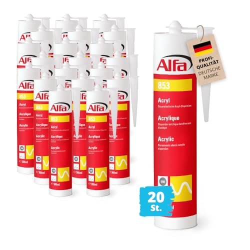 20x Alfa Acryl-Dichtstoff 310 ml weiß Profi-Qualität universelle Anwendung, Profi-Qualität, Maler-Acryl, witterungsbeständig, geruchlos, lösemittelfrei, stark haftend von Alfa