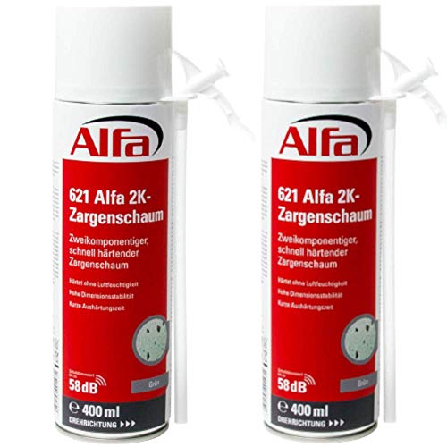 Alfa 2x Zweikomponentiger, schnell härtender 2K-Zargenschaum 2 x 400 ml, Volumenausbeute ausgeschäumt 12-14 l von Alfa