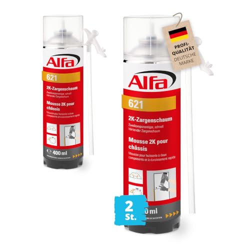 Alfa 2x Zweikomponentiger, schnell härtender 2K-Zargenschaum 2 x 400 ml, Volumenausbeute ausgeschäumt 12-14 l von Alfa