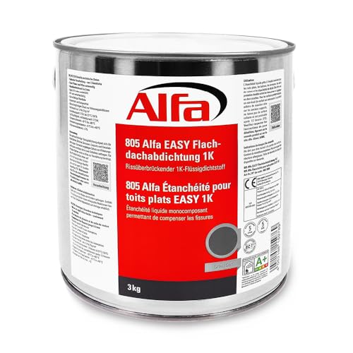 3 kg Alfa Flachdachabdichtung Easy 1K Profi-Qualität in 3 kg Dose Flüssigdichtstoff Dach- & Garagenabdichtung Terrasse Carport für vertikale und horizontale Oberflächen von Alfa