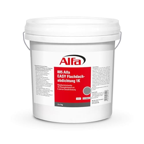 42 kg Alfa Flachdachabdichtung Easy 1K Eimer mit 7 kg Beutel Profi-Qualität im Eimer Flüssigdichtstoff Dach- & Garagenabdichtung Terrasse Carport für vertikale und horizontale Oberflächen von Alfa