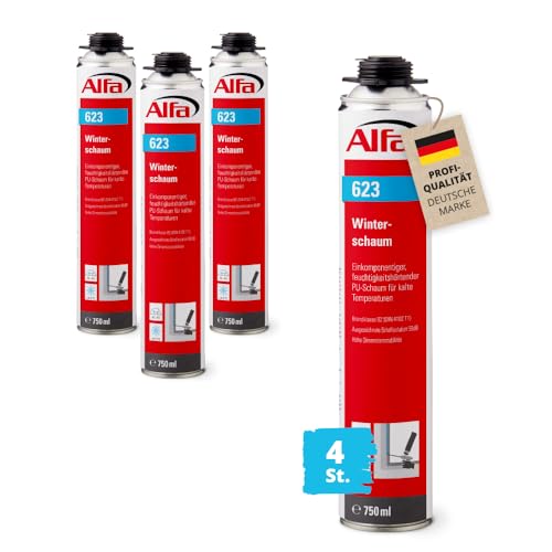 4x Alfa Winterschaum 750 ml Profi-Qualität Pistolenschaum PU Schaum Montageschaum Füll- & Dämmschaum für kalte Temperaturen (bis -8° verarbeitbar) von Alfa