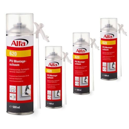 4x Alfa Einkomponentiger, feuchtigkeitshärtender Adapterschaum 500 ml Montageschaum von Alfa