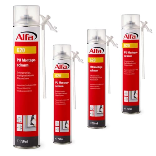 4x Alfa Einkomponentiger, feuchtigkeitshärtender Adapterschaum 750 ml Montageschaum von Alfa
