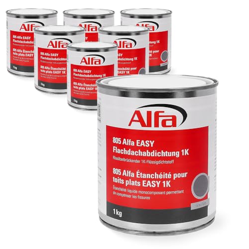 6 kg Alfa Flachdachabdichtung Easy 1K Profi-Qualität in 1 kg Dose Flüssigdichtstoff Dach- & Garagenabdichtung Terrasse Carport für vertikale und horizontale Oberflächen von Alfa