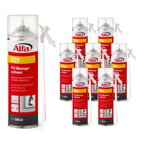 8x Alfa Einkomponentiger, feuchtigkeitshärtender Adapterschaum 500 ml Montageschaum von Alfa