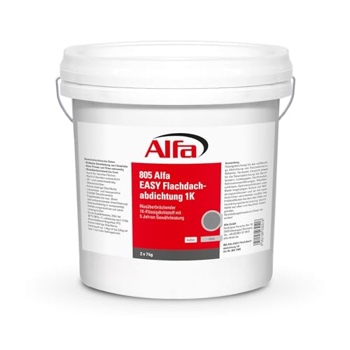 14kg Alfa Flachdachabdichtung Easy 1K Profi-Qualität im Eimer Flüssigdichtstoff Dach- & Garagenabdichtung Terrasse Carport für vertikale und horizontale Oberflächen (14.00) von Alfa