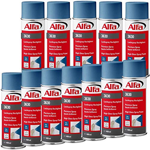 Alfa Lackspray 400 ml für Innen und Außen - Sprühlack zum Lackieren und Dekorieren, hohe Deckkraft Farbspray, Sprühdose, Made in Germany (24, RAL 5010 Enzianblau Hochglanz) von Alfa