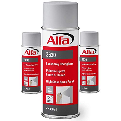 Alfa Lackspray 400 ml für Innen und Außen - Sprühlack zum Lackieren und Dekorieren, hohe Deckkraft Farbspray, Sprühdose, Made in Germany (24, RAL 9006 Weißaluminium Hochglanz) von Alfa