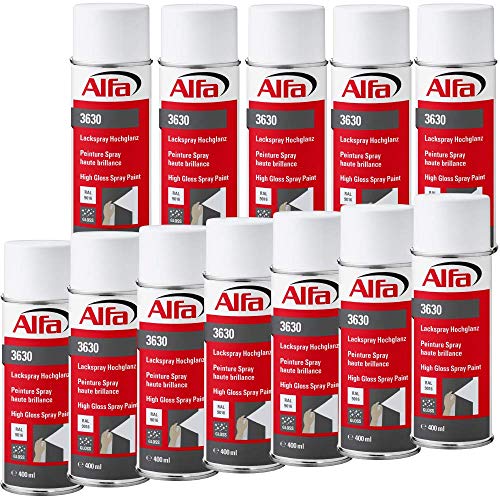 Alfa Lackspray 400 ml für Innen und Außen - Sprühlack zum Lackieren und Dekorieren, hohe Deckkraft Farbspray, Sprühdose, Made in Germany (24, RAL 9016 Verkehrsweiß Hochglanz) von Alfa