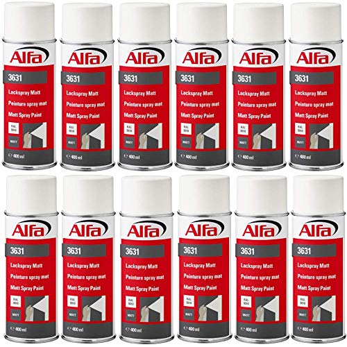 Alfa Sprühlack RAL 9010 Reinweiß 24 x 400 ml Matt für innen und außen - Lackieren und Dekorieren, hohe Deckkraft Farbspray, Sprühdose, Made in Germany von Alfa