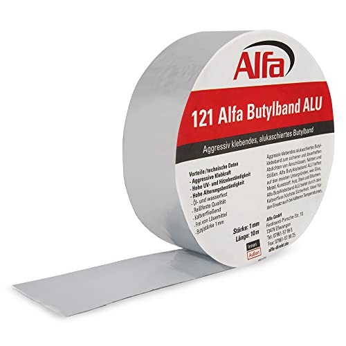 Alfa Alu- kaschiertes Butylklebeband 75 mm x 10 m wetterfestes Dichtungsband für ein dauerhaftes Abdichten von Dachanschlüssen Stößen und Wohnwägen von Alfa