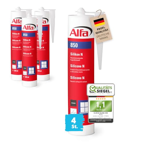 4x Alfa Silikon Schwarz Bausilikon zum Kleben und Abdichten Fugendichtstoff UV- und witterungsbeständiger Qualitäts-Dichtstoff von Alfa