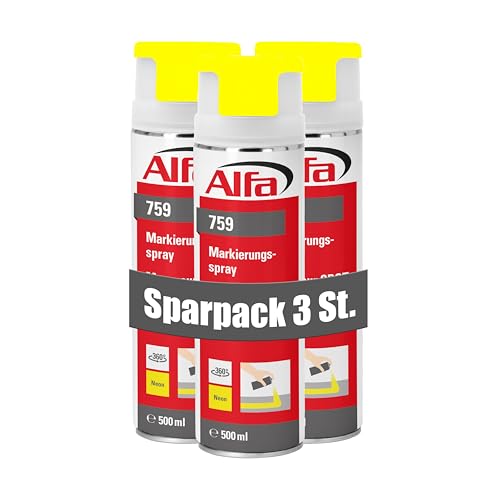 Alfa 3x Markierungsspray neon-gelb 500 ml Profi-Qualität für saubere und präzise Markierungen mit flexibler 360° Sprühanwendung (Überkopffunktion) von Alfa