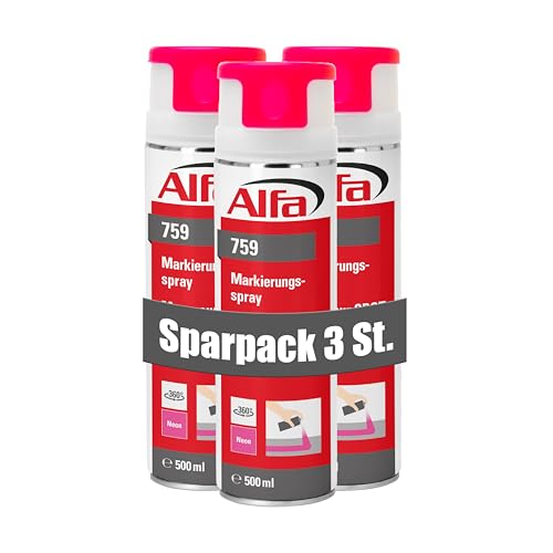 Alfa 3x Markierungsspray neon-pink 500 ml Profi-Qualität für saubere und präzise Markierungen mit flexibler 360° Sprühanwendung (Überkopffunktion) von Alfa