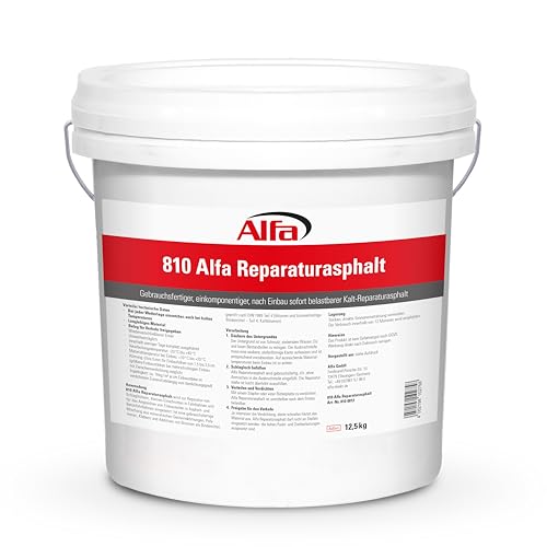 1x 12,5 kg Alfa Reparaturasphalt Profi-Qualität Kaltasphalt Körnung 0 bis 5 mm zur Ausbesserung von Schlaglöchern im wiederverschließbaren Eimer, Reparatur Asphalt von Alfa